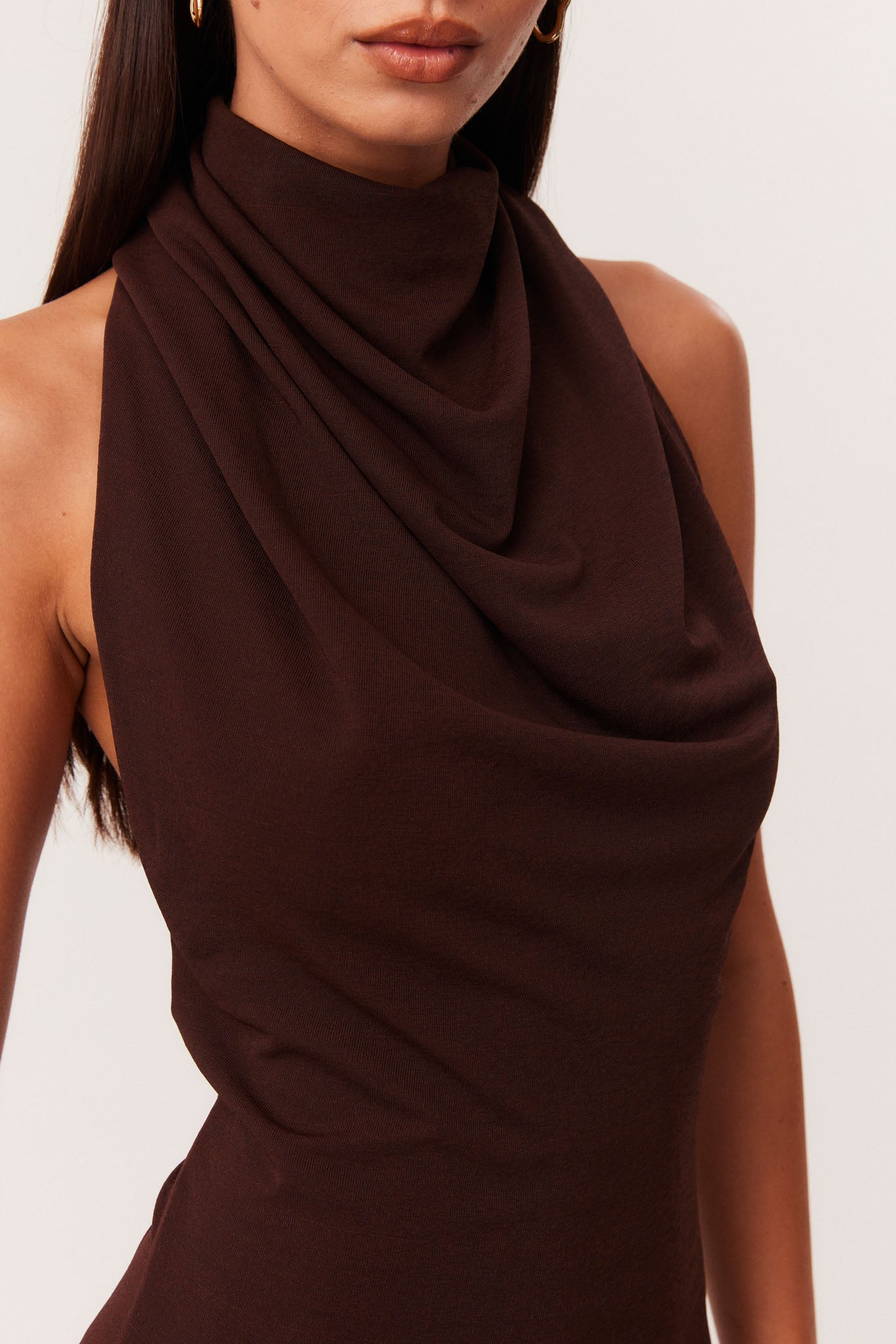 SNDYS Sonia High Neck Mini Dress in Chocolate - size M SNDYS Sonia High Neck Mini Dress in Chocolate - size M