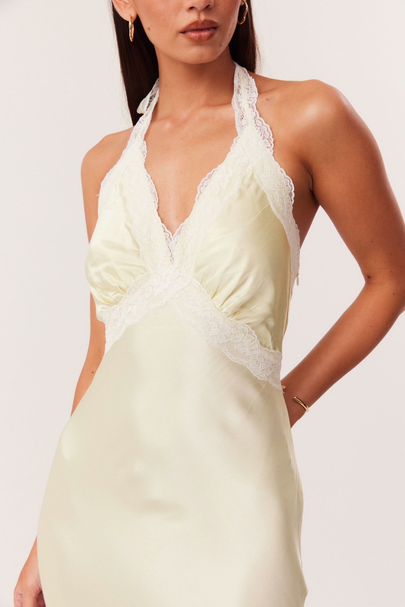 silk slip maxi dress TONYA MAXI DRESS SOUR LEMON / 3XL