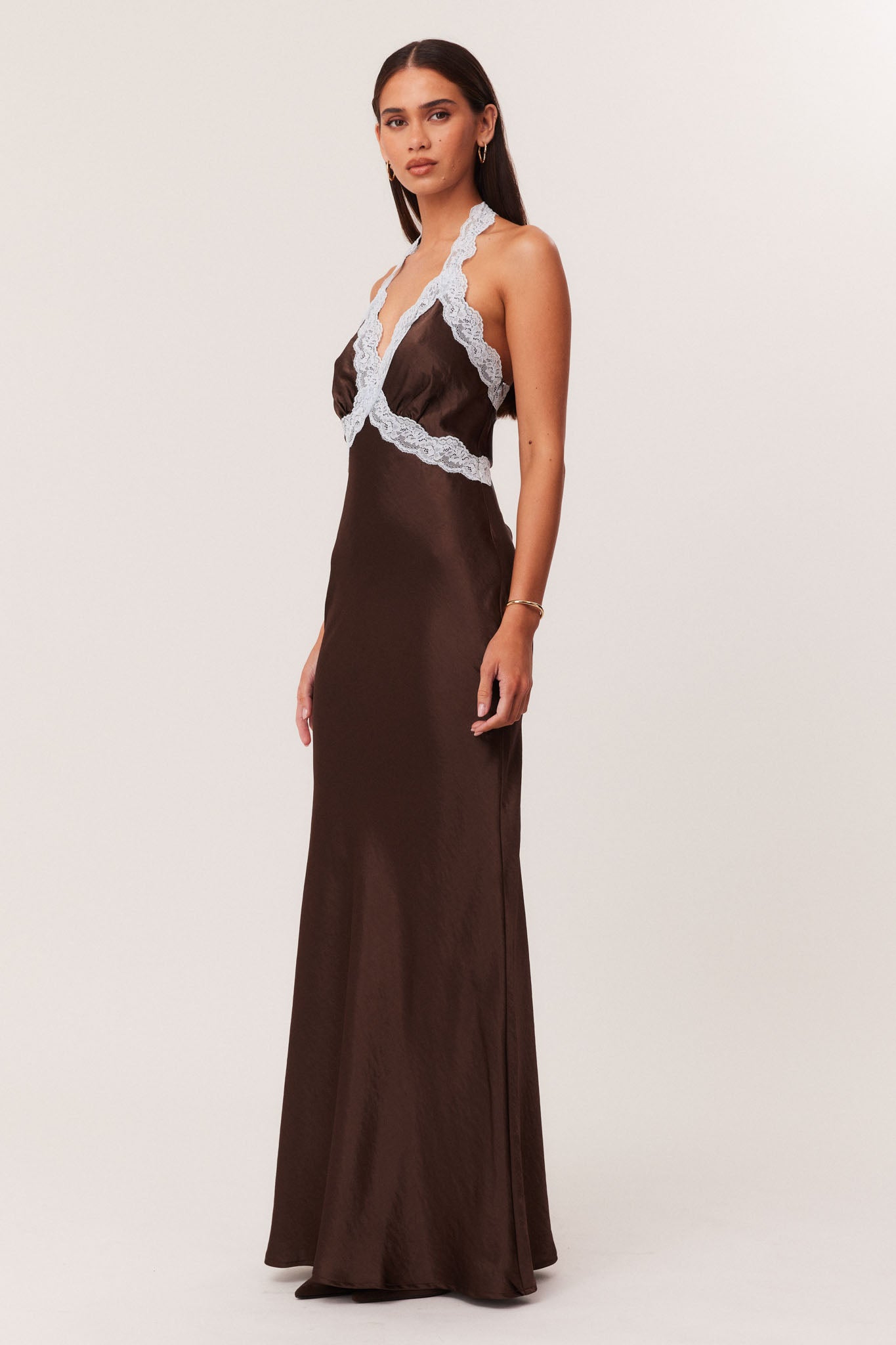 brown slip maxi dress BHLDN Plunge Open-Back Slip Maxi Dress