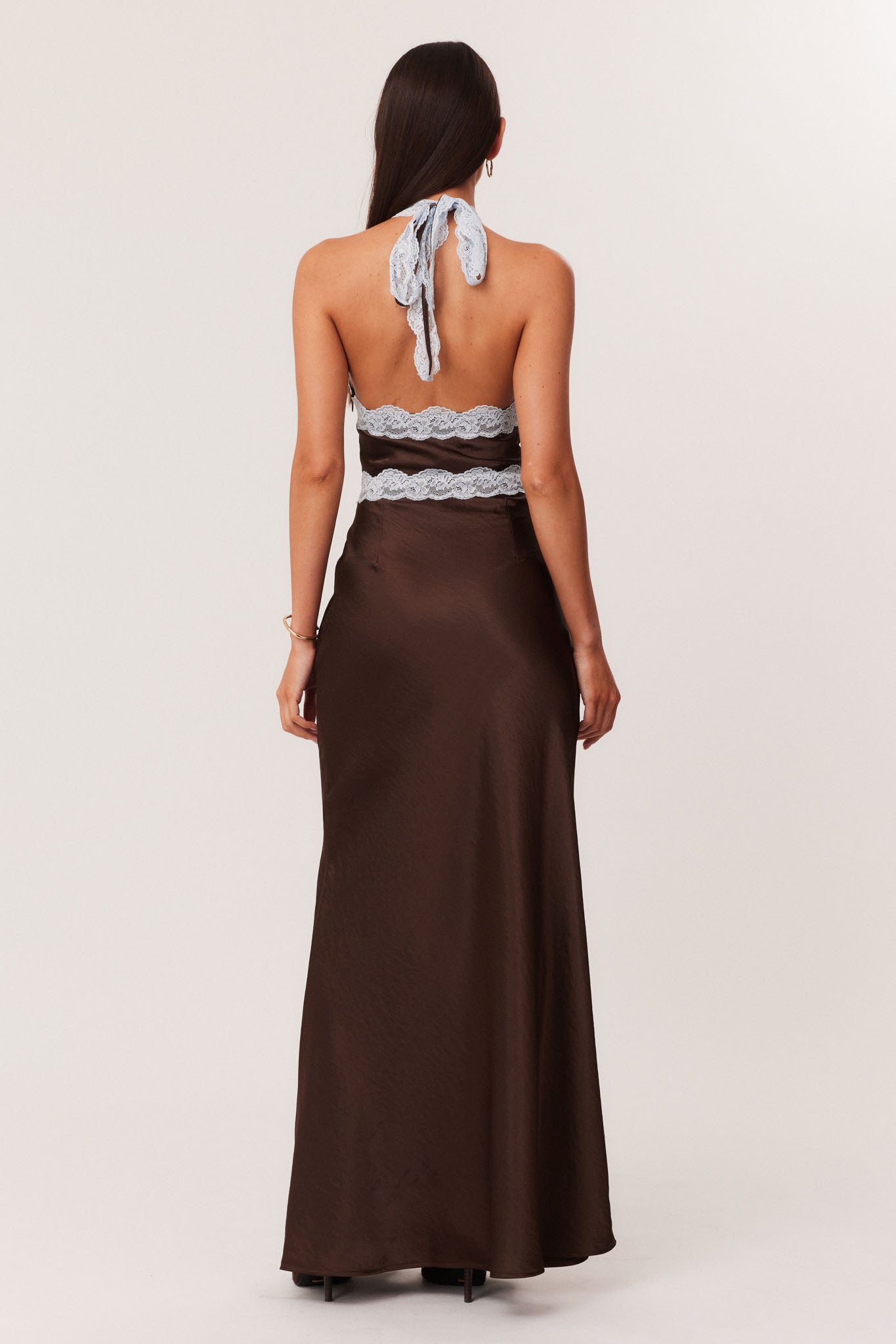 brown slip maxi dress Women's Chocolate Satin Lace Up Back Maxi Slip Dress