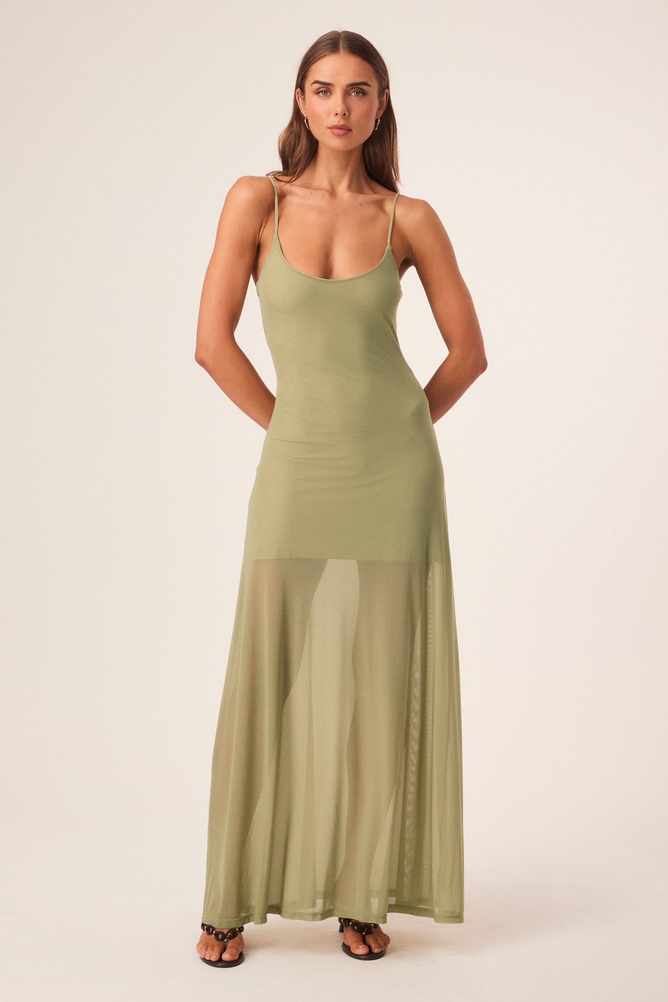 Sndys Alessandra Mesh Maxi Dress in Sage