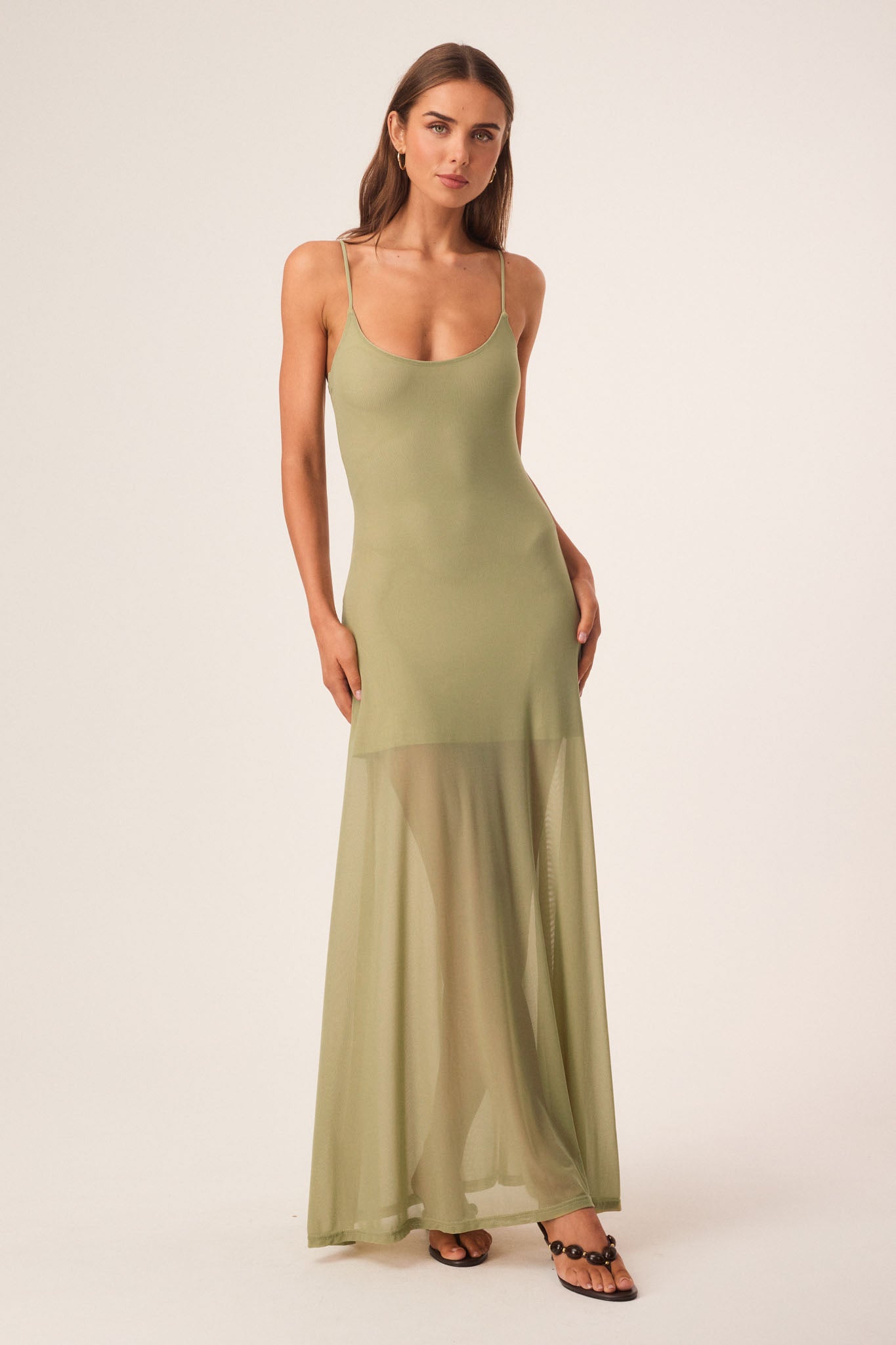 slim fit dress slacks Sndys Alessandra Mesh Maxi Dress in Sage
