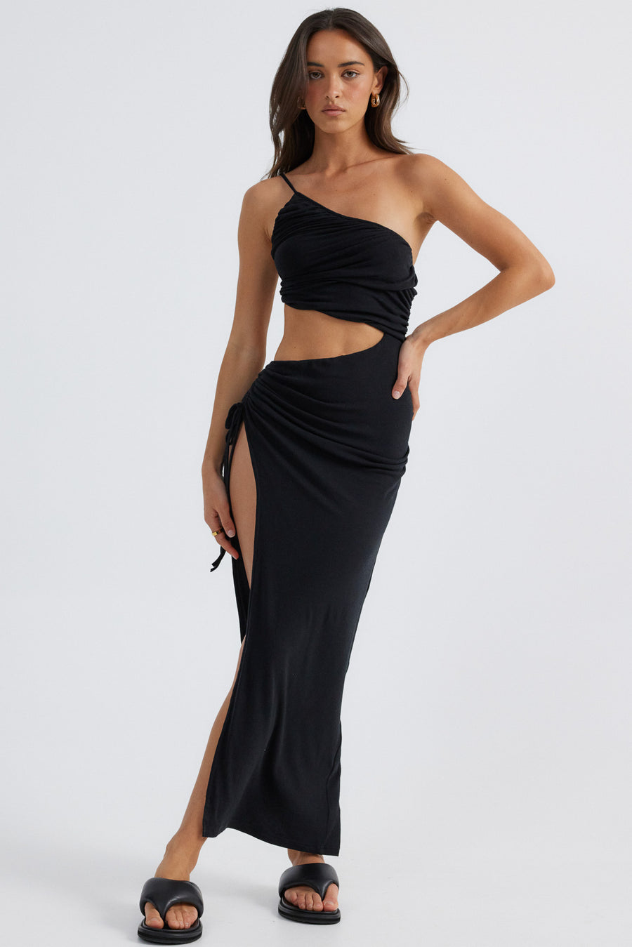 One-Shoulder Cutout Front Split Maxi Dress