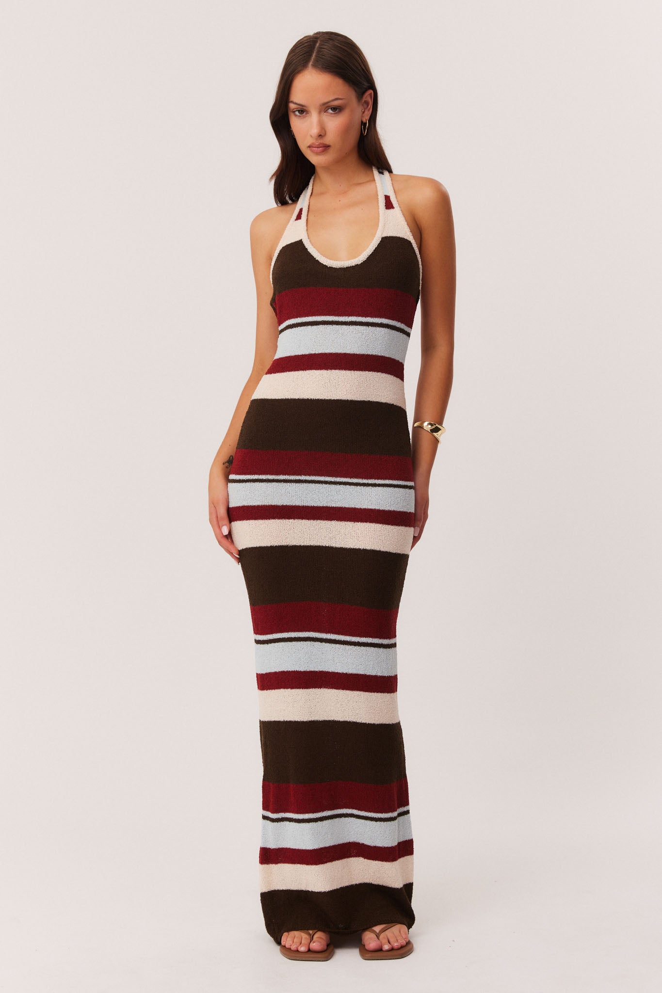 chain neck halter dress Ruby Satin Chain Halter Neck Backless Maxi Dress main image 1