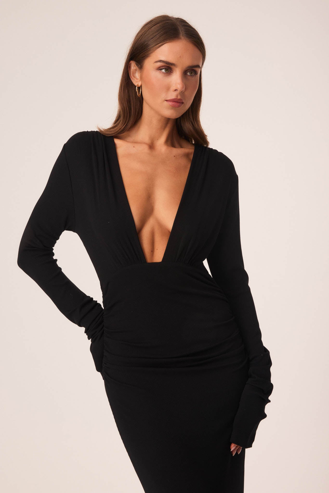 long sleeve low cut maxi dress SAME Long Sleeve Cut Out Maxi Dress