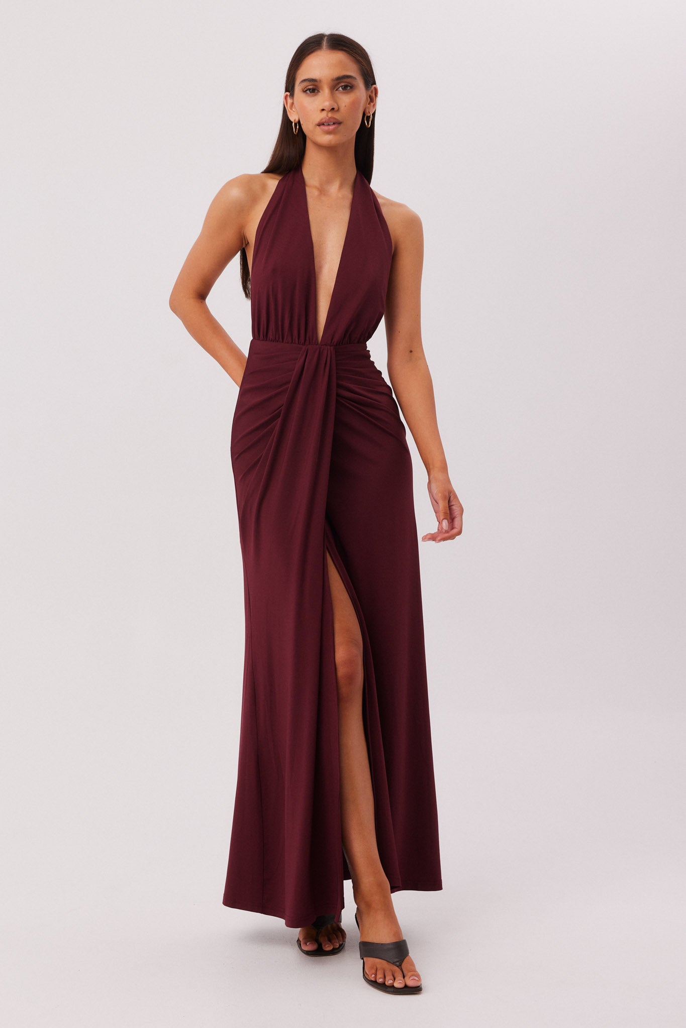 cabernet long dress Wedtrend Cabernet A Line V Neck Sexy Pleated Floor Length Chiffon Long Bridesmaid Dress Wedding Party Dressses, Chiffon color / US22W